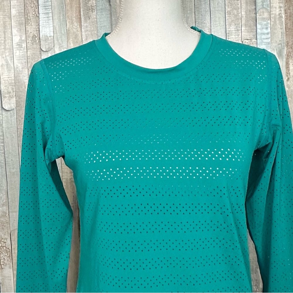 Zyia Active S Teal Chill Long Sleeve Crew Neck Perforated Mesh Top Tee T-Shirt - Picture 5 of 12